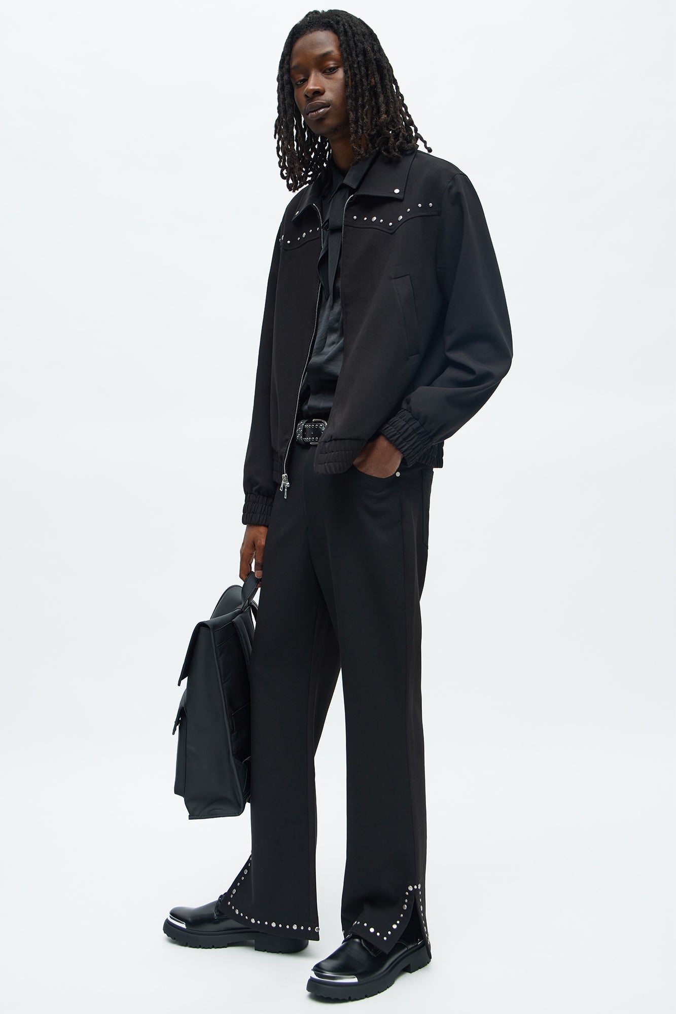 Stacked Slim Flare Studded New Age Rebel Pant - Black