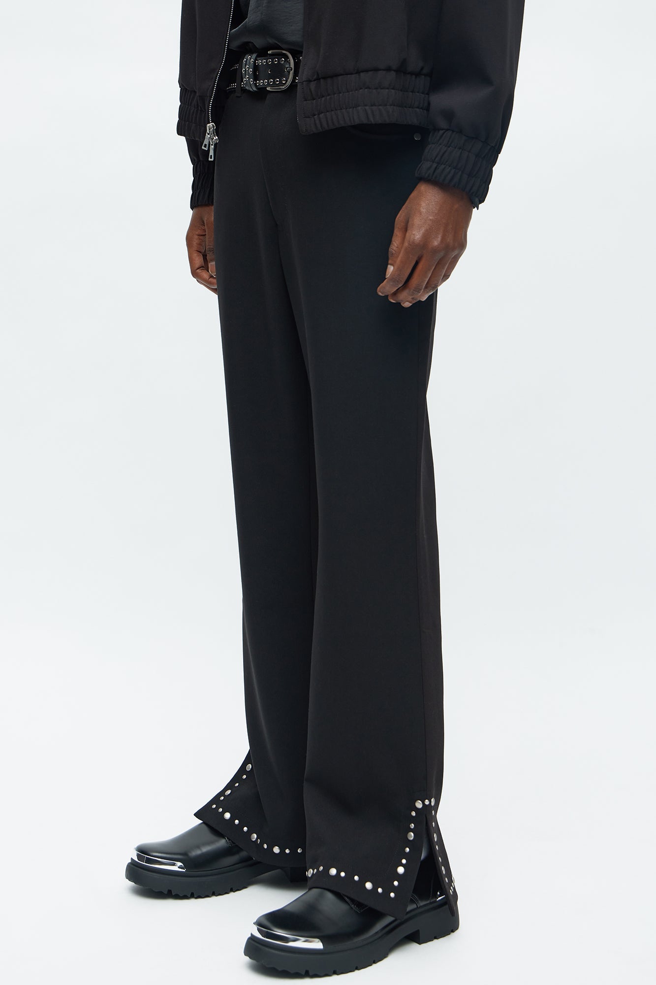 Stacked Slim Flare Studded New Age Rebel Pant - Black