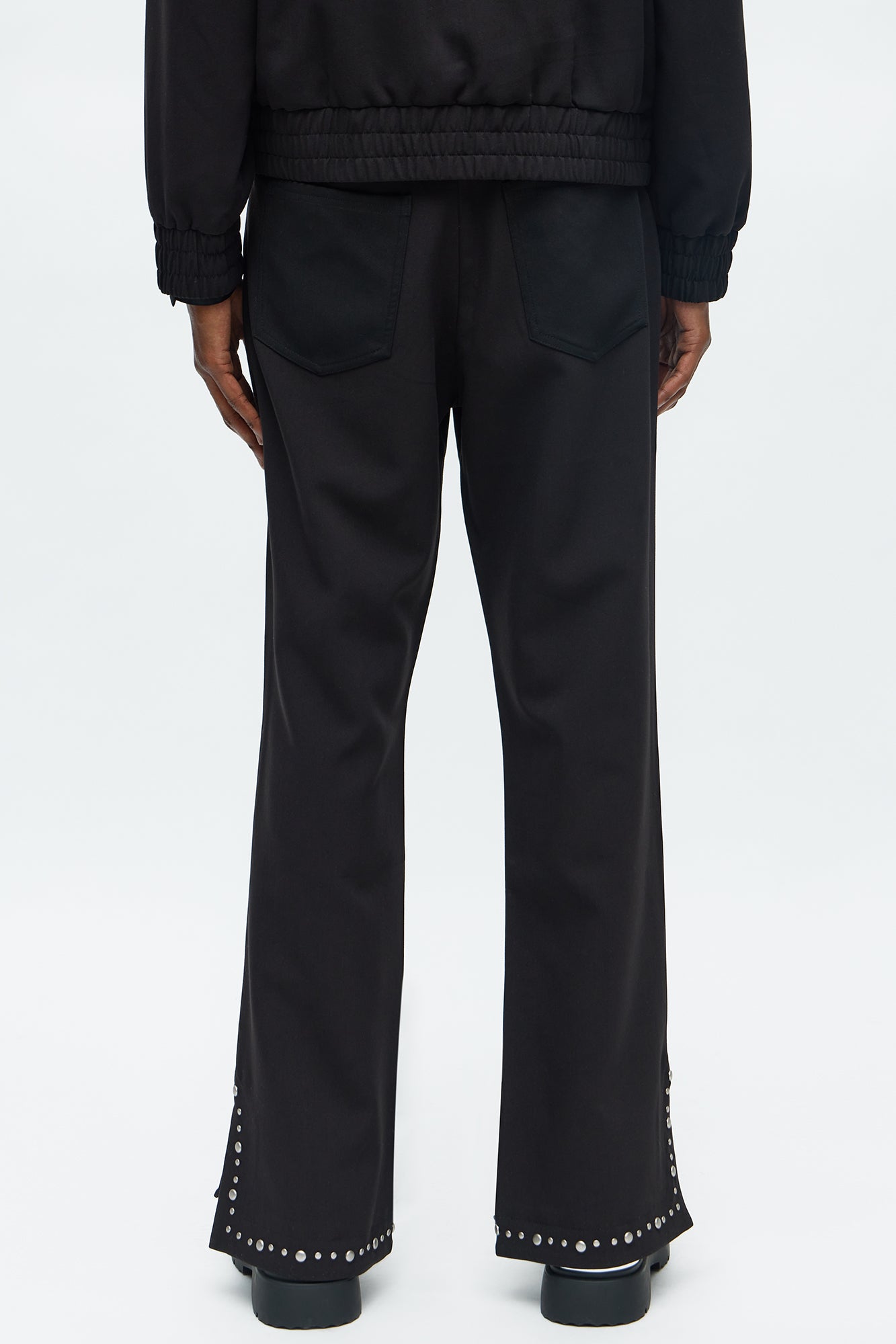 Stacked Slim Flare Studded New Age Rebel Pant - Black