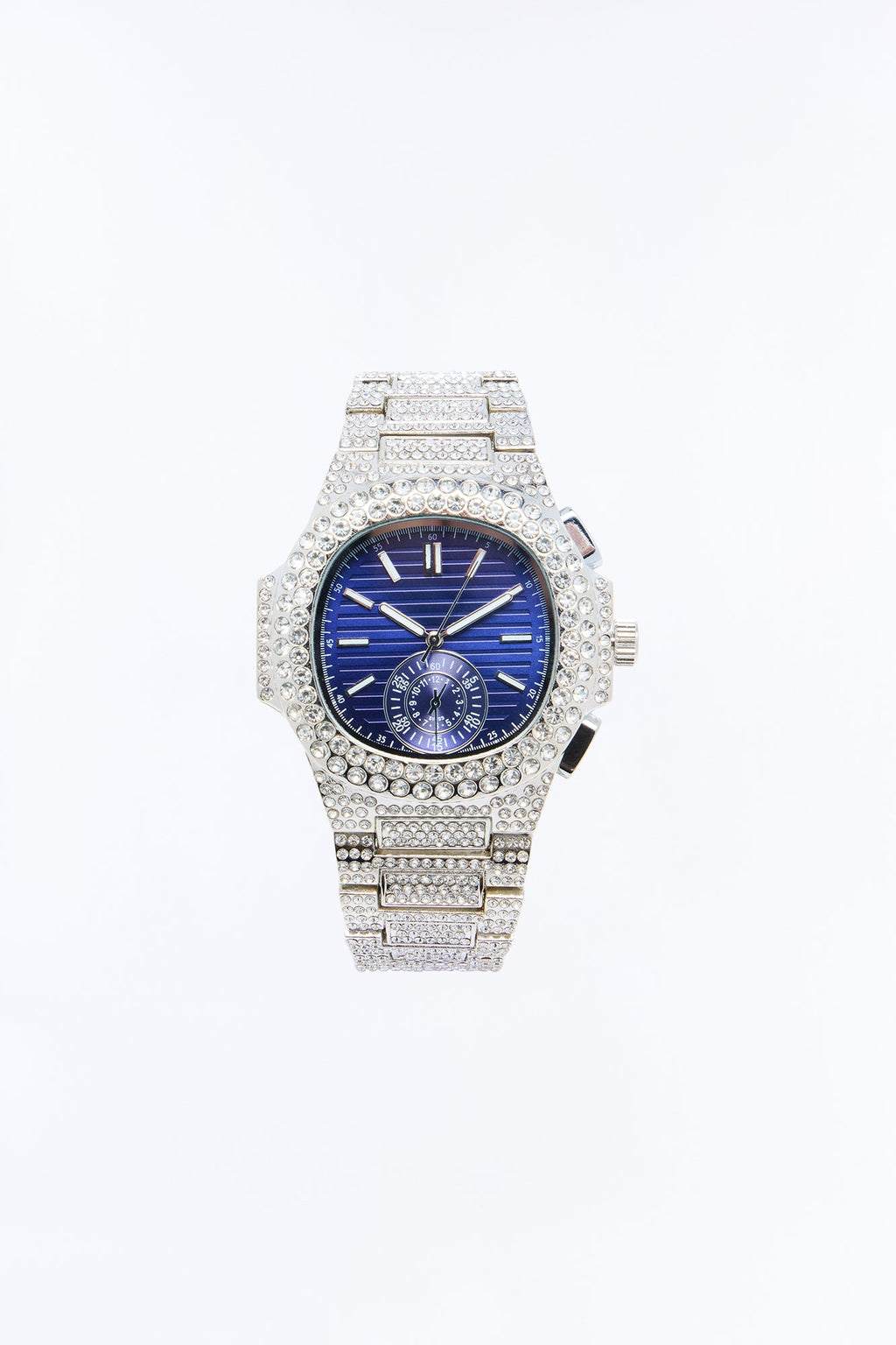 Show Face Iced Watch - Silver/Blue