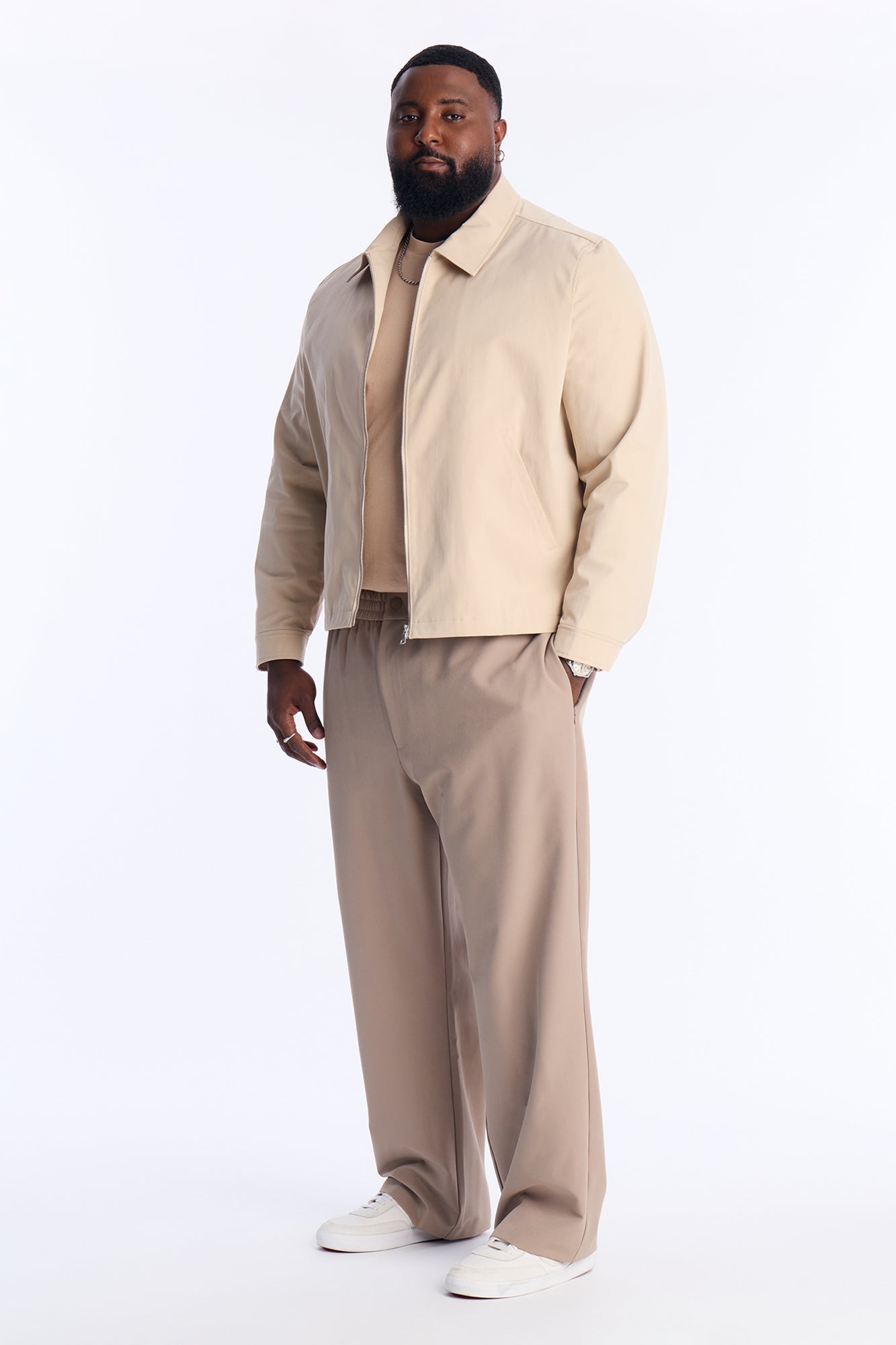 Straight Riven Elastic Waist Tech Pant - Taupe