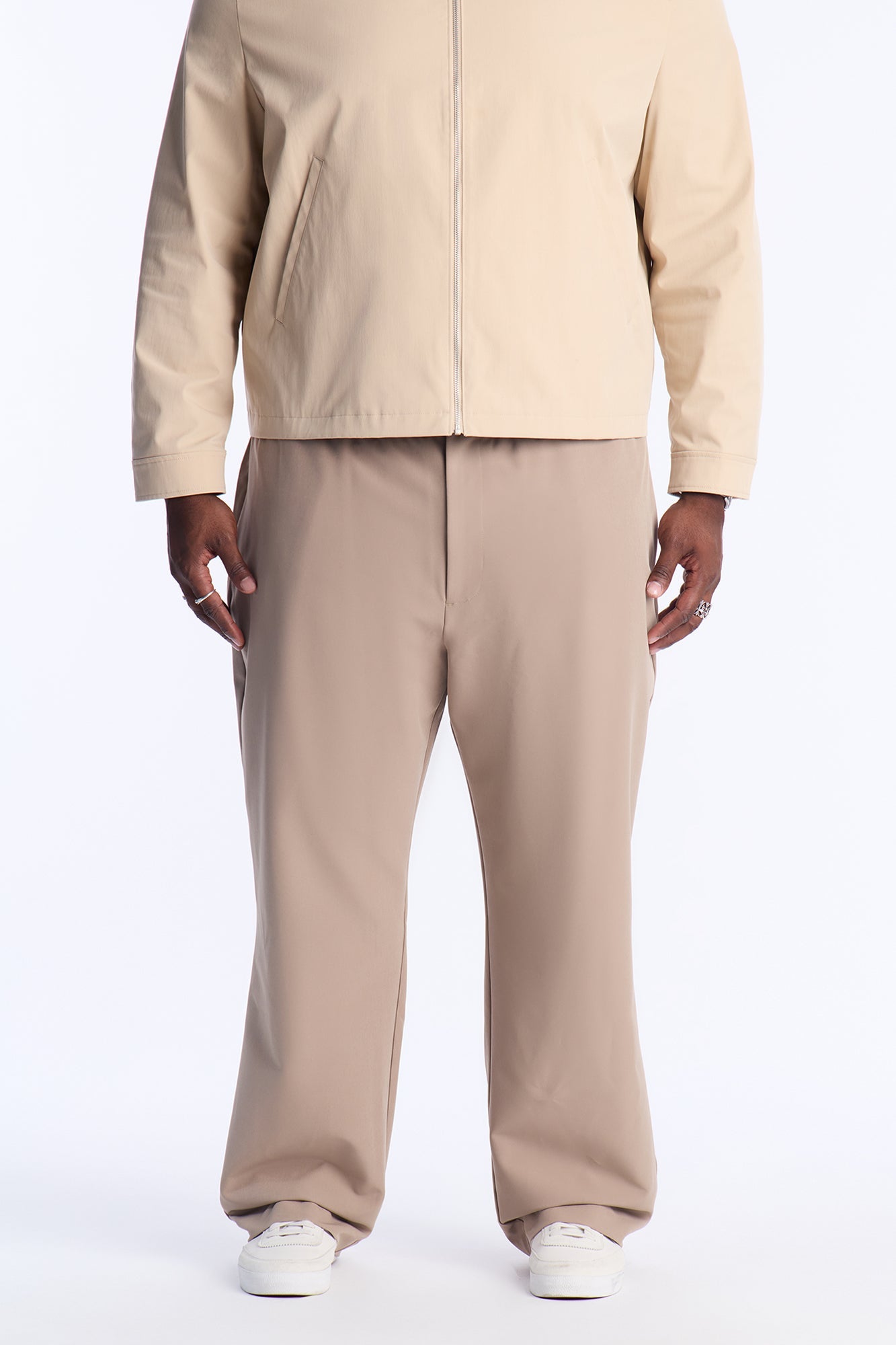 Straight Riven Elastic Waist Tech Pant - Taupe