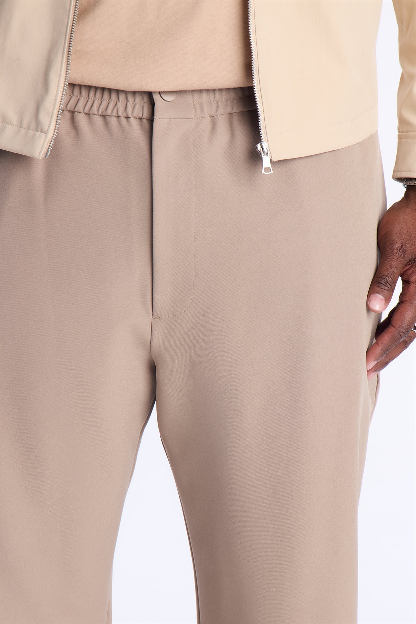 Straight Riven Elastic Waist Tech Pant - Taupe