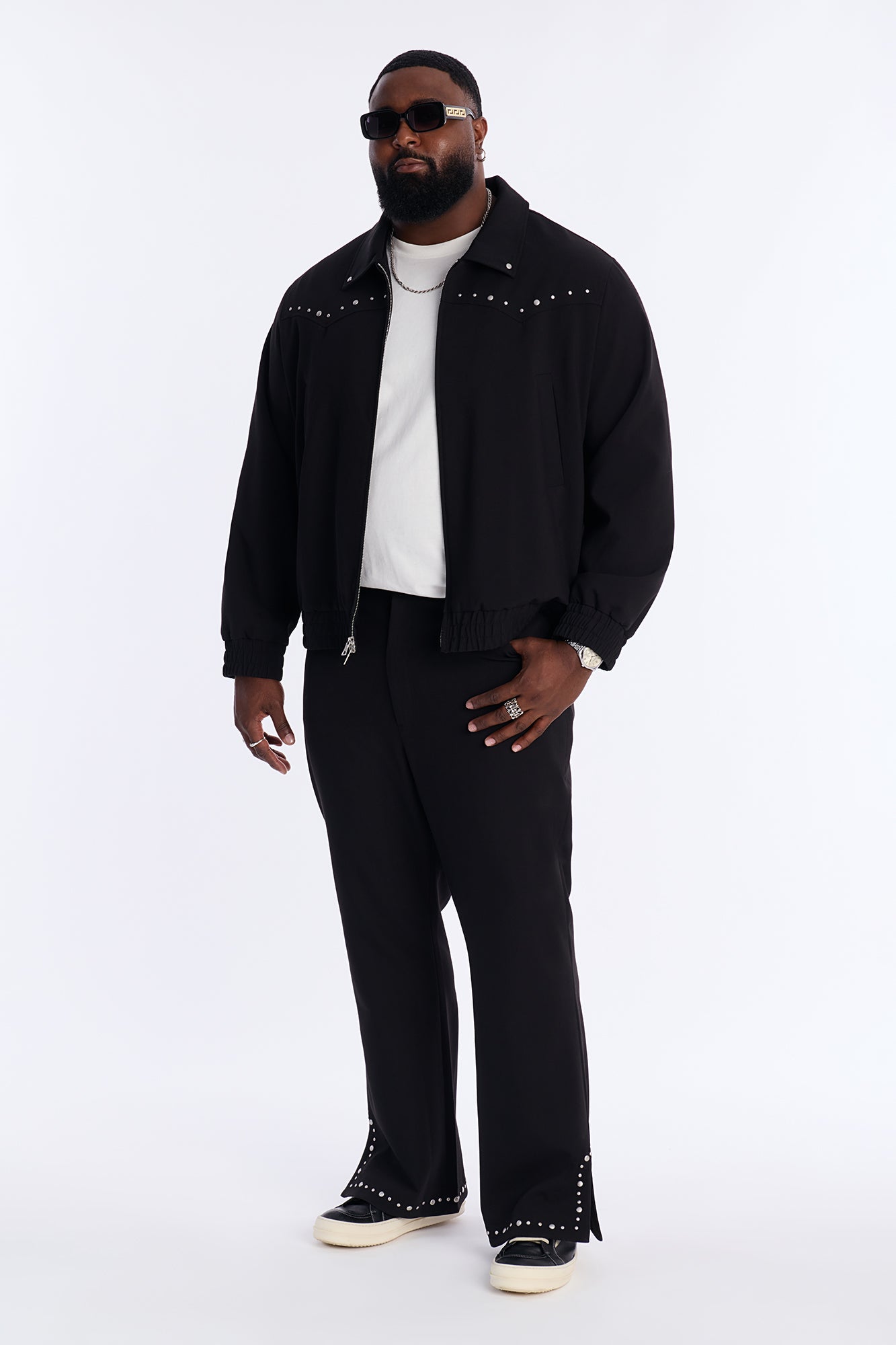 Stacked Slim Flare Studded New Age Rebel Pant - Black