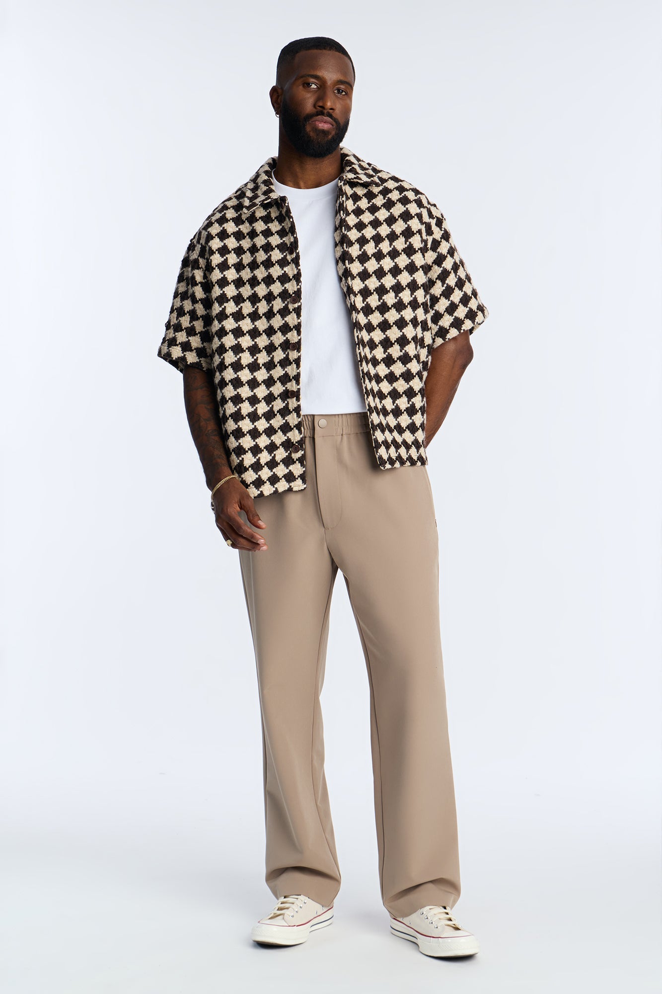 Straight Riven Elastic Waist Tech Pant - Taupe