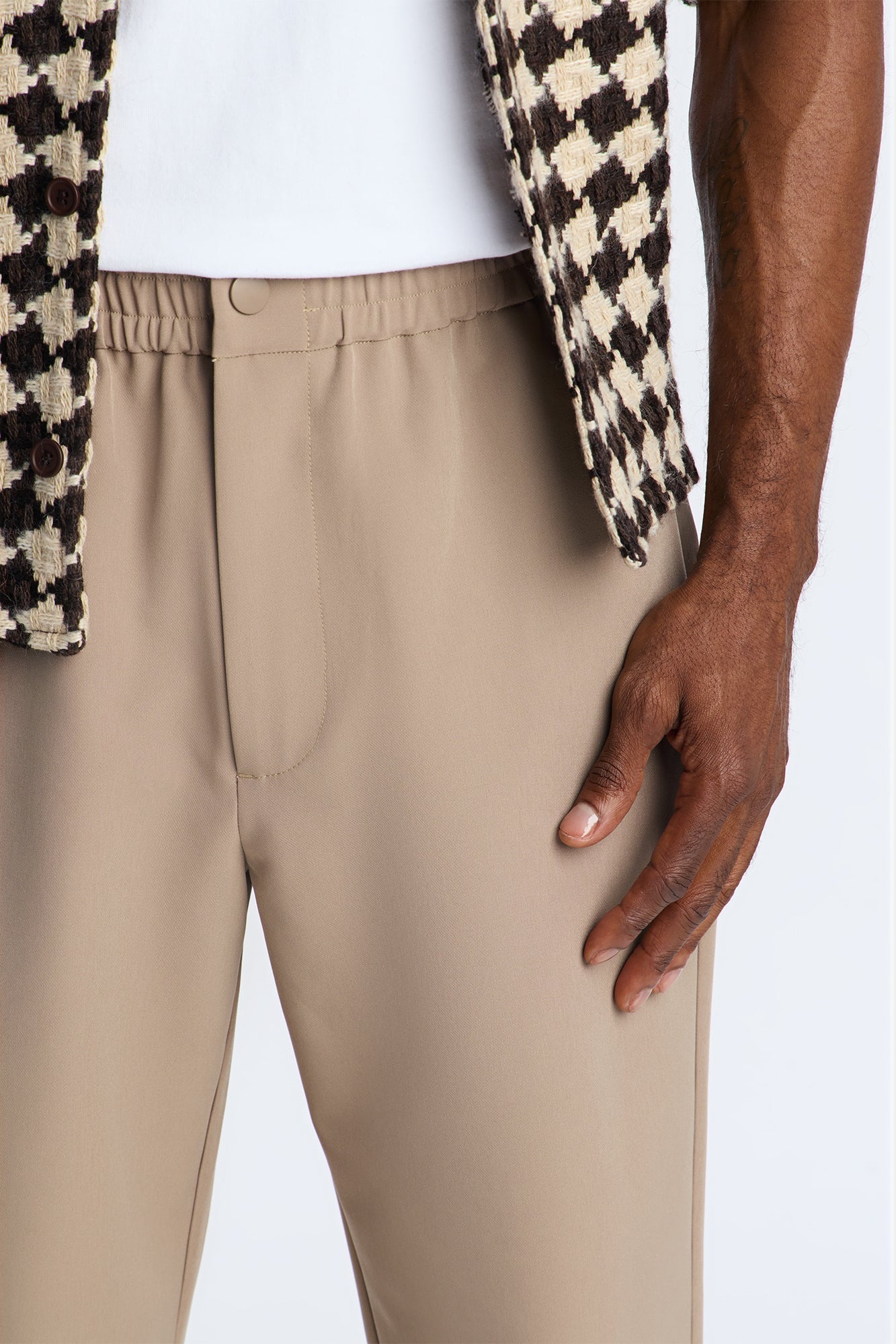 Straight Riven Elastic Waist Tech Pant - Taupe