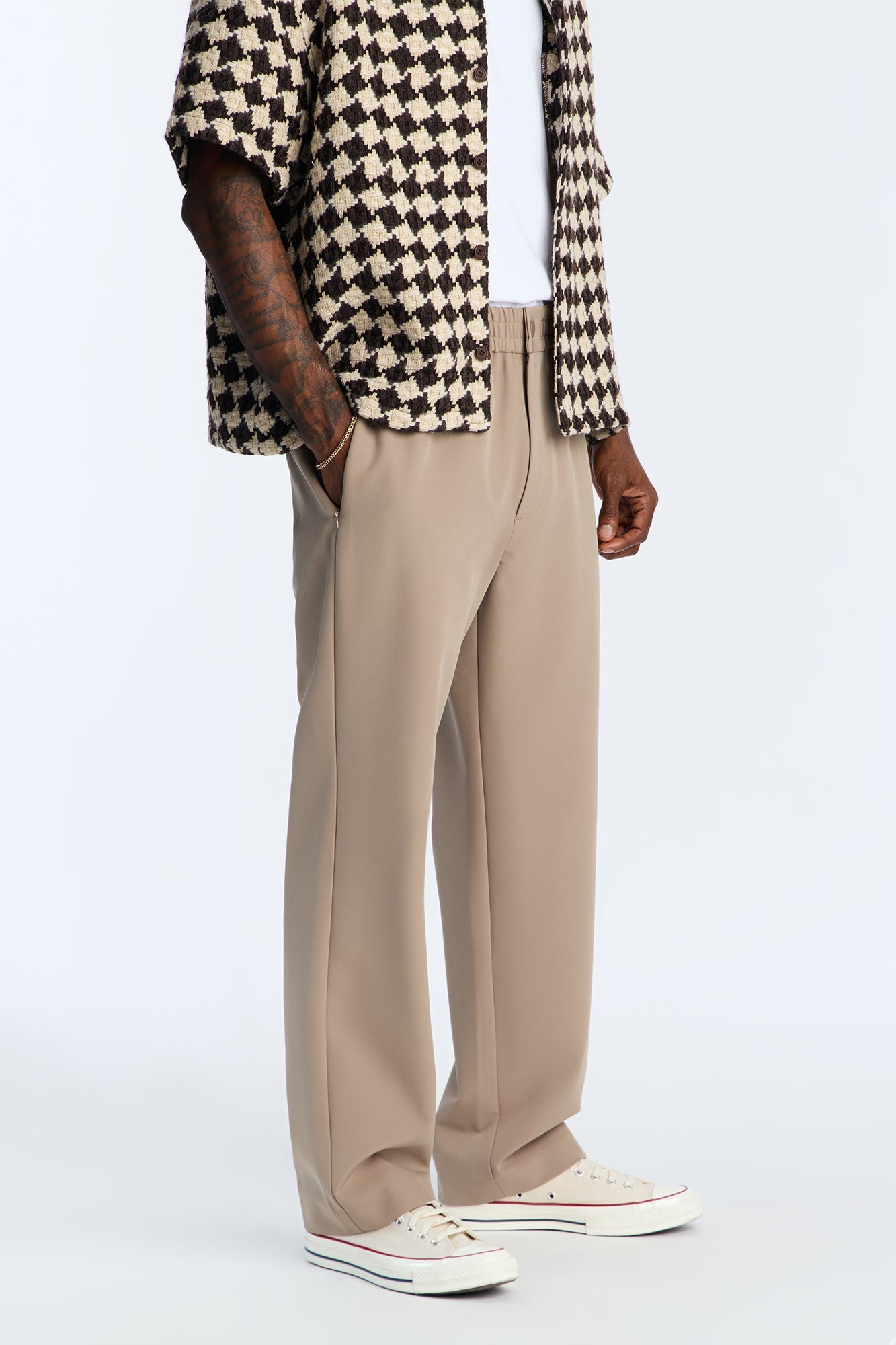 Straight Riven Elastic Waist Tech Pant - Taupe