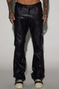 Name Of Love Faux Leather Stacked Slim Flare Pants - Black