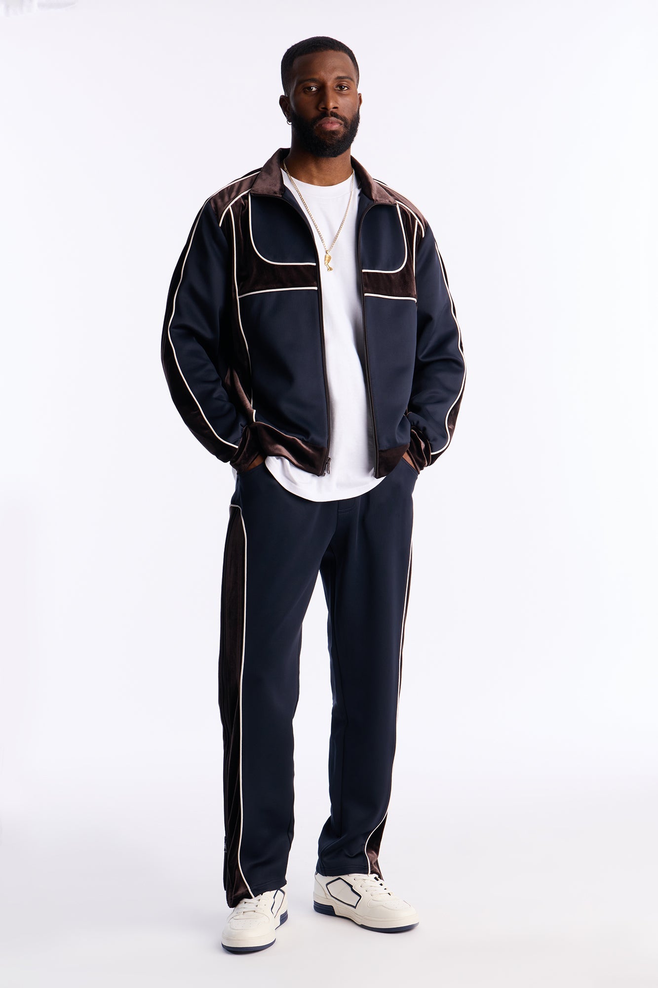 Slim Lexington Velour Side Track Pant - Navy