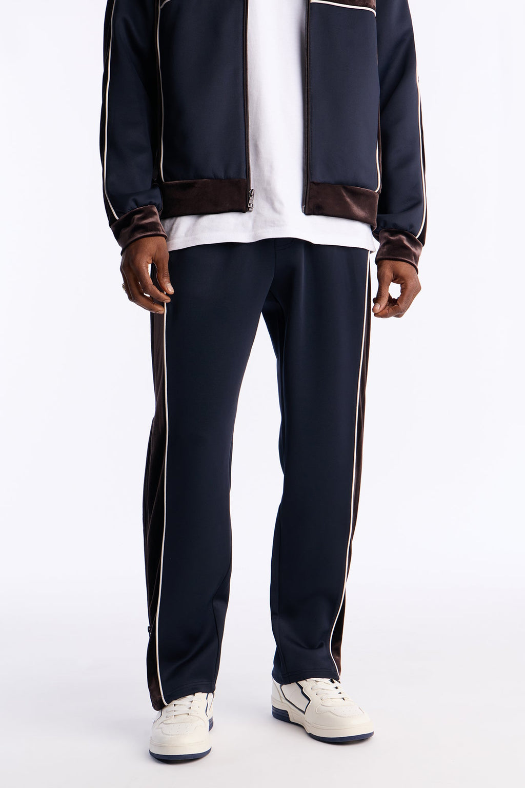 Slim Lexington Velour Side Track Pant - Navy