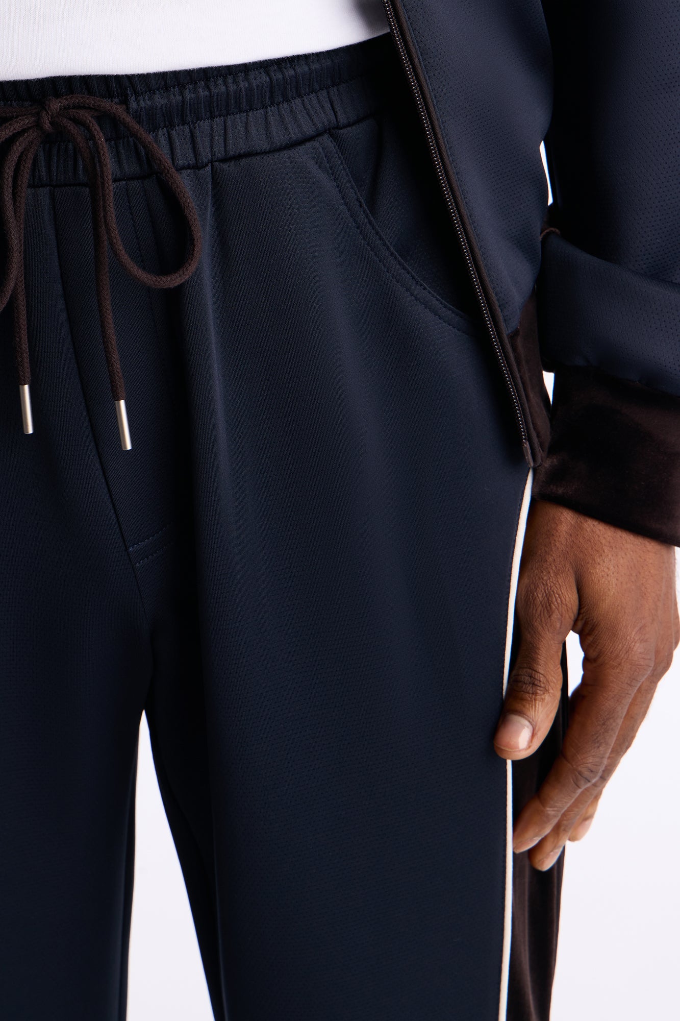 Slim Lexington Velour Side Track Pant - Navy