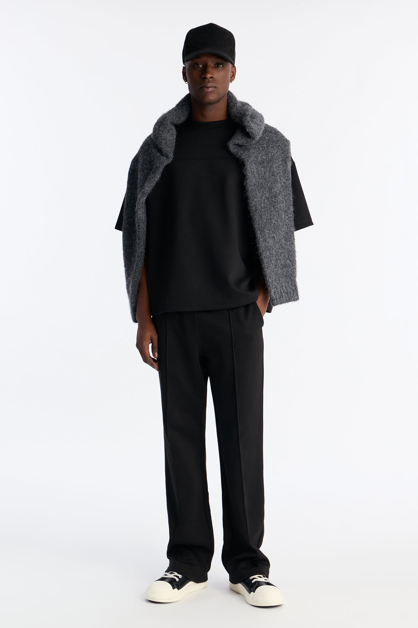 Structured Fleece Paneled Tee - Black