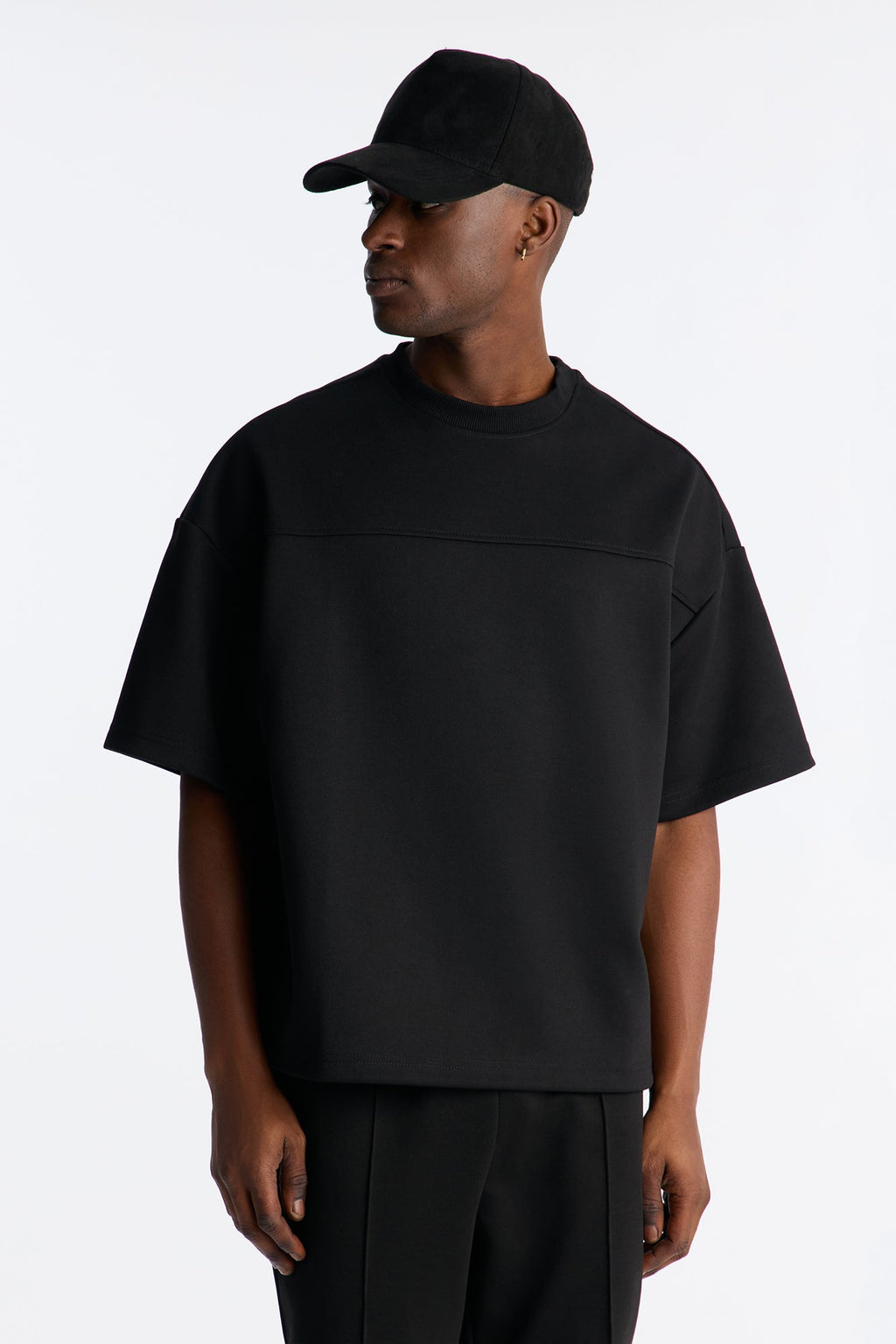 Structured Fleece Paneled Tee - Black
