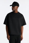 Structured Fleece Paneled Tee - Black
