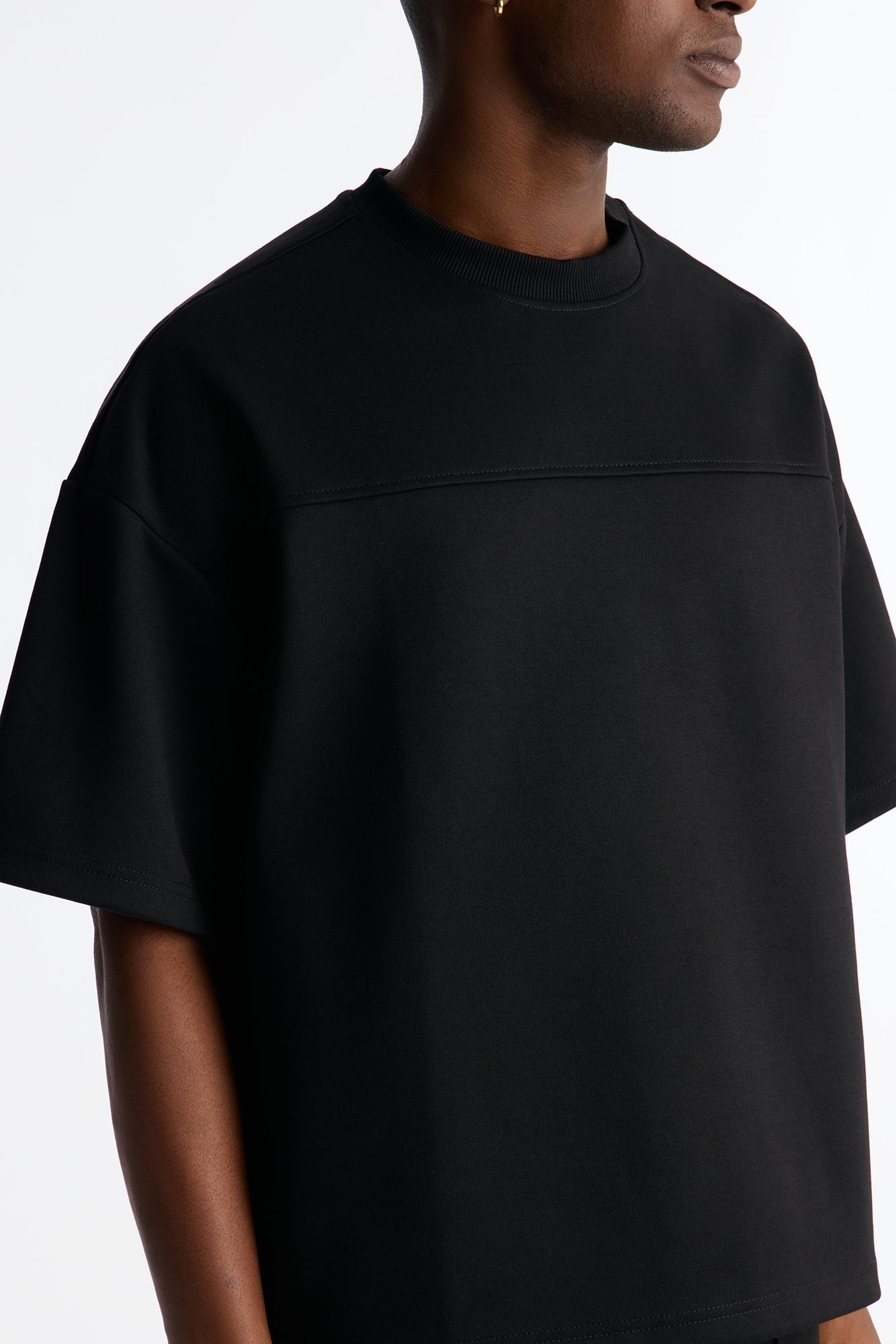 Structured Fleece Paneled Tee - Black