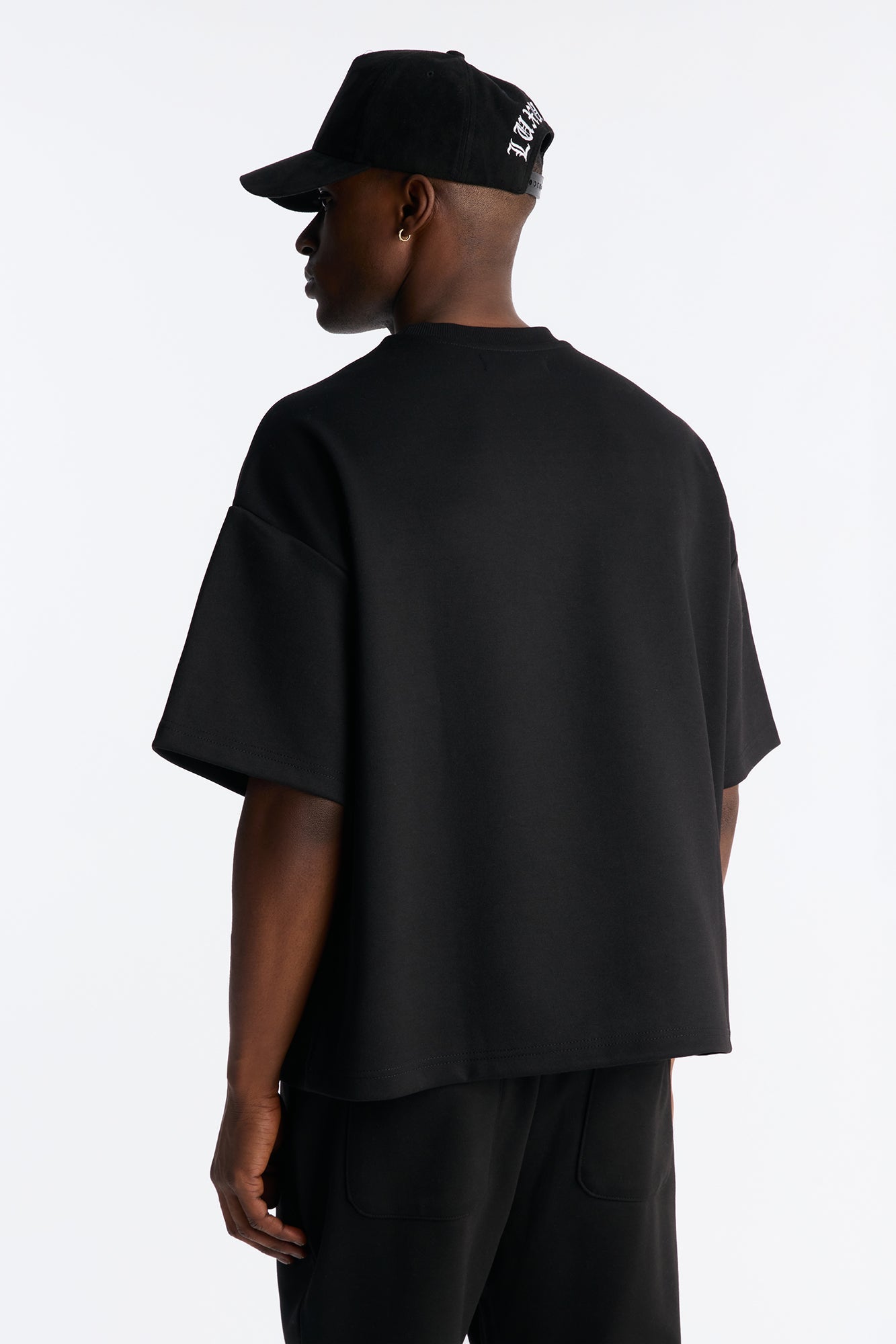 Structured Fleece Paneled Tee - Black
