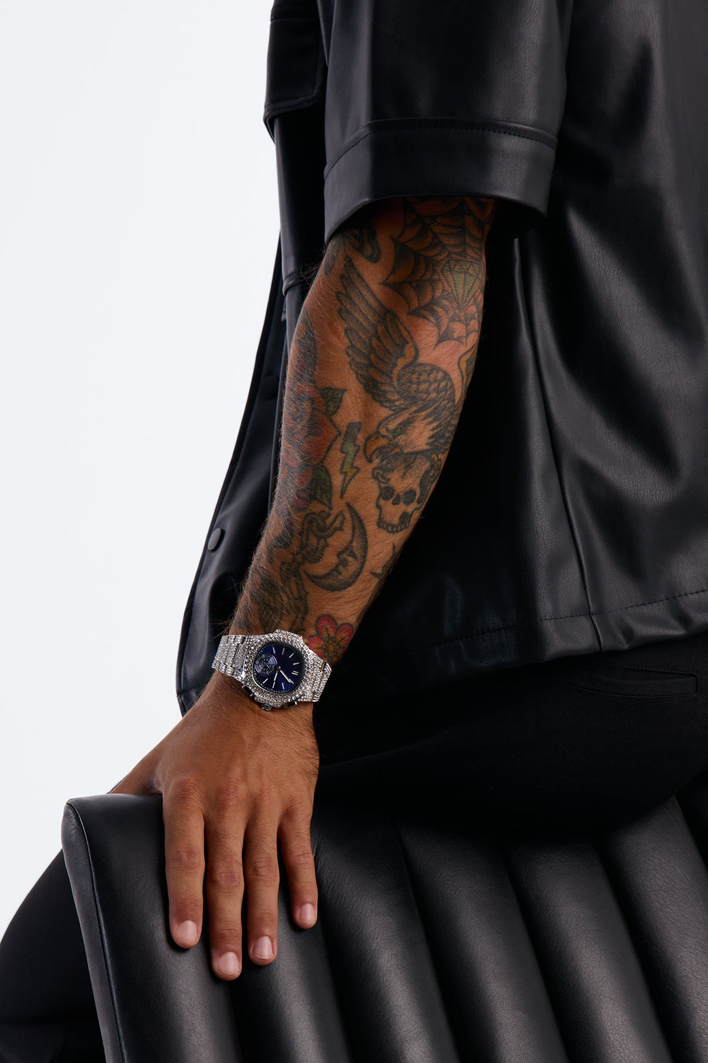 Show Face Iced Watch - Silver/Blue