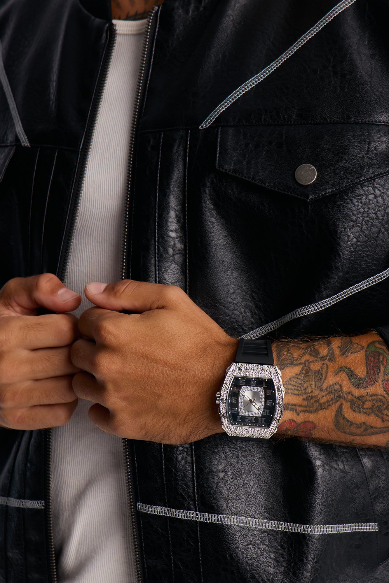Night After Night Iced Watch - Silver/Black